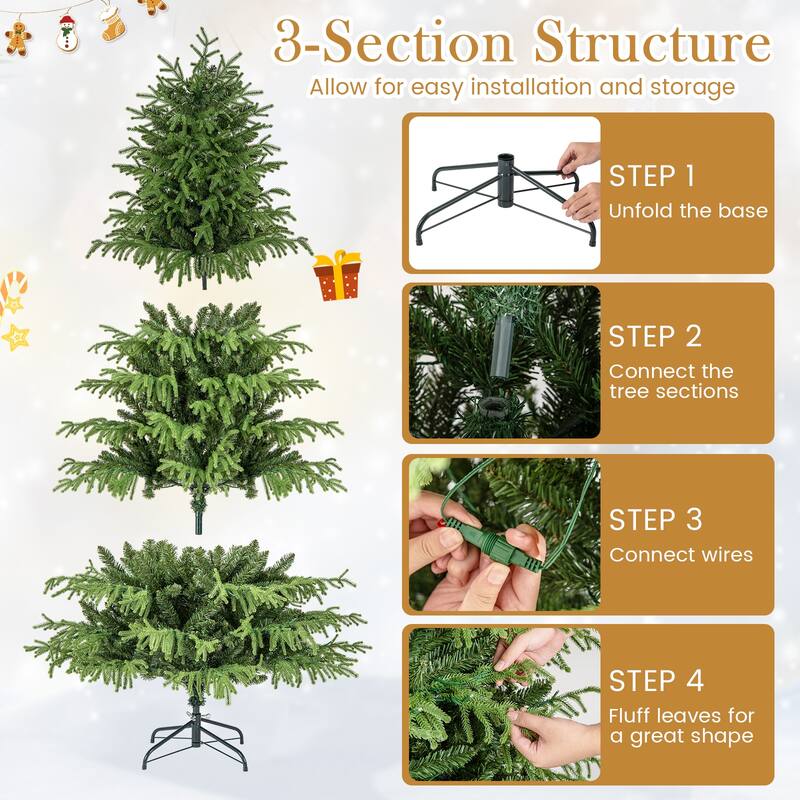 Gymax Pre-Lit Artificial Christmas Tree Hinged Full Xmas Tree w/ PVC &