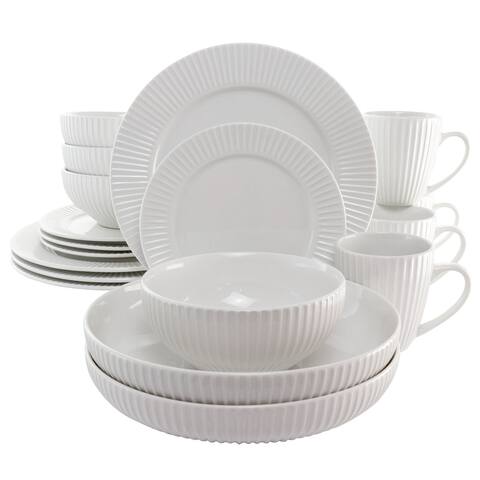 Elama Elle 18 Piece Porcelain Dinnerware Set with Serving Bowls White