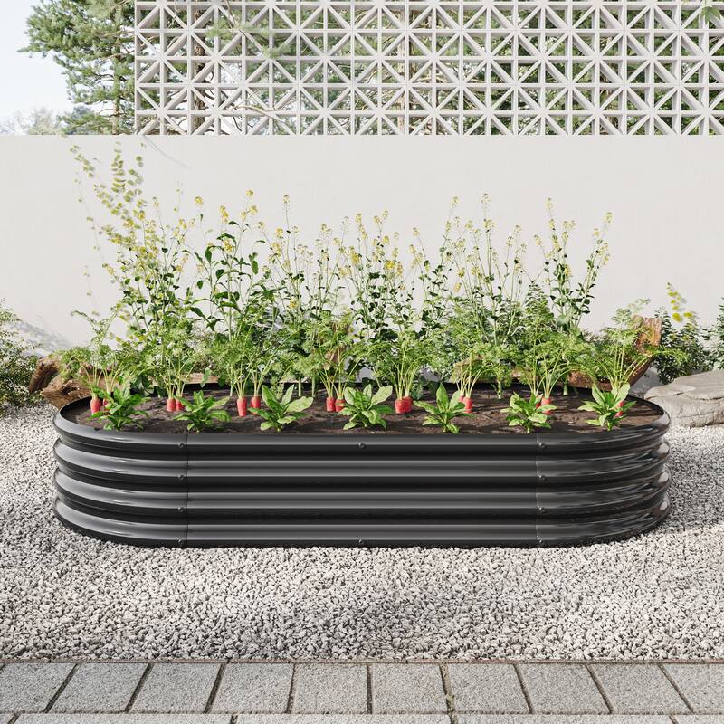 GDFStudio - Large Oval Metal Raised Garden Bed for Vegetables, Flowers, and Plants, Outdoor Backyard Planter Box - Black - 70.86 x 35.43 x 11.42