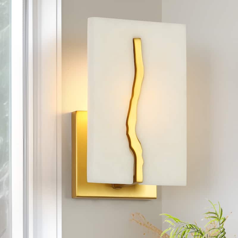 Modern Glam Metal Gold Armed Sconce with White Resin Shade for Bathroom - 5.5"W x 4.3"D x 8.7"H