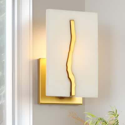 Modern Glam Metal Gold Armed Sconce with White Resin Shade for Bathroom - 5.5"W x 4.3"D x 8.7"H
