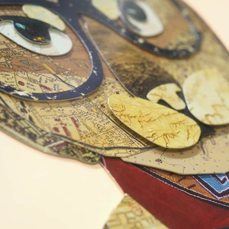Empire Art "Funky Cat 2" Alex Zeng's dimensional collage, under glass & a black shadow box frame