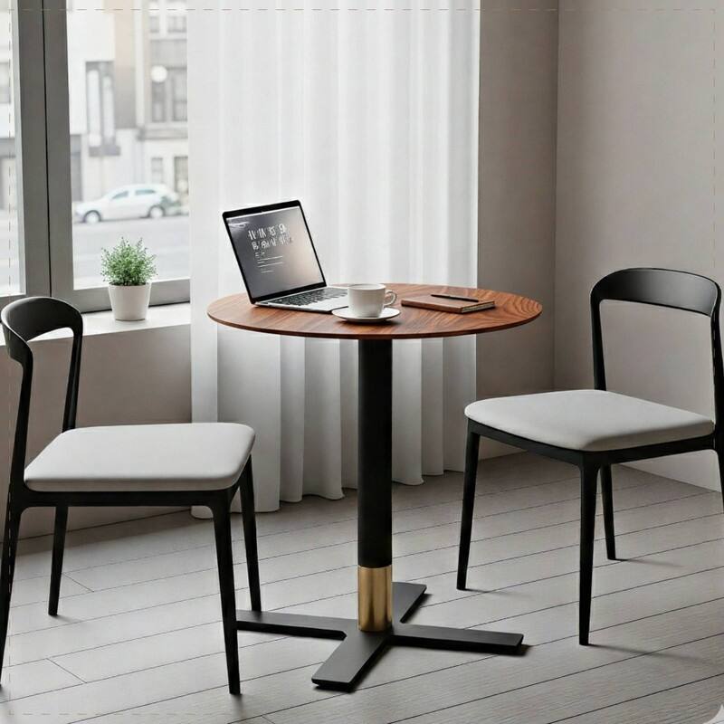 Vail Round Dining Table with 27 in. MDF Tabletop in Black Stainless Steel Cross Legs with Gold Accent Base Kitchen Table