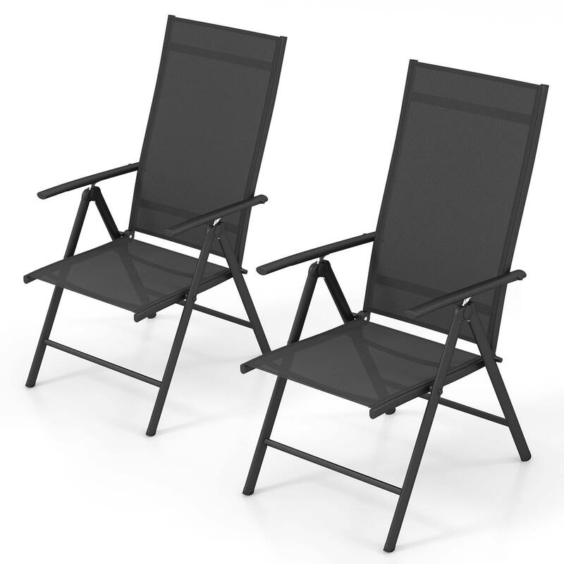 1/2 Pack Folding Patio Chair Outdoor Chair w/ Adjustable High Backrest - Black - 2-Piece