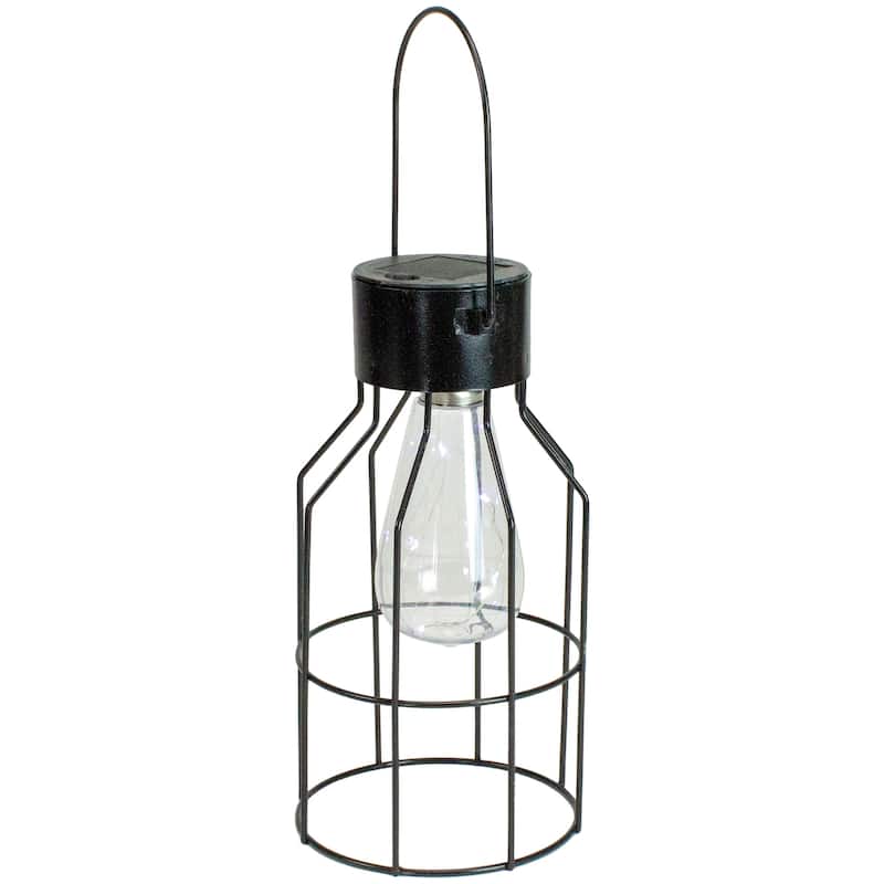 9.5" Black Outdoor Hanging Geometric Solar Lantern with Handle - 9.5