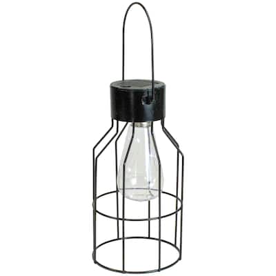 9.5" Black Outdoor Hanging Geometric Solar Lantern with Handle - 9.5