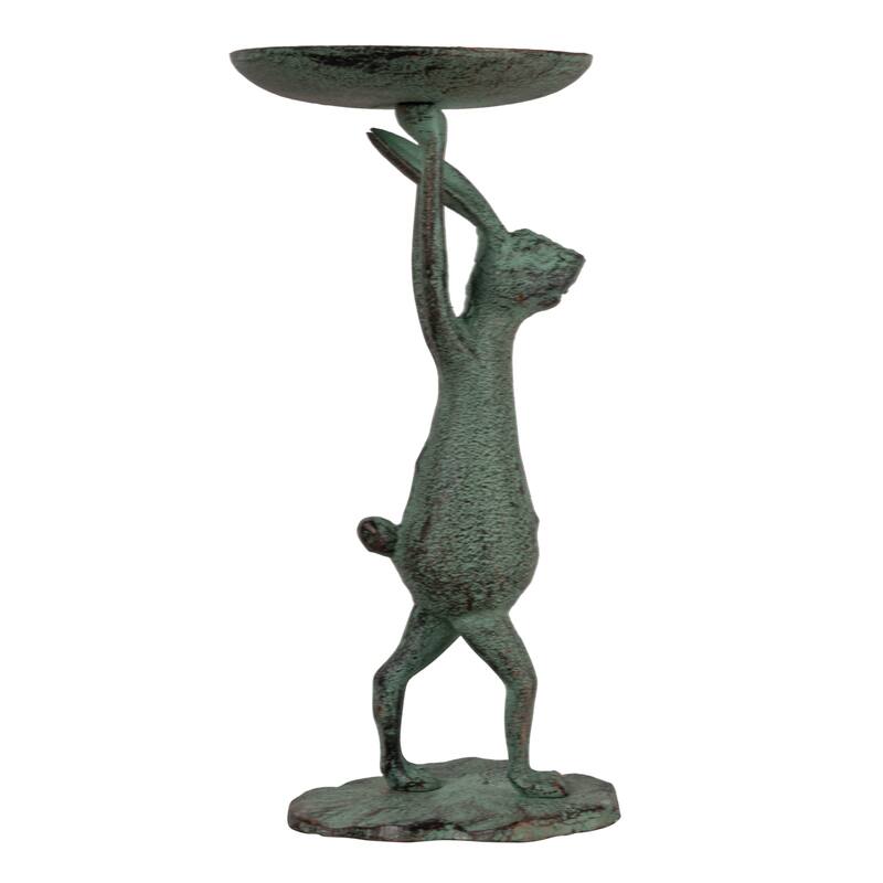 Cast Iron Rabbit Pillar Candle Holder - 5.0"L x 5.0"W x 10.8"H