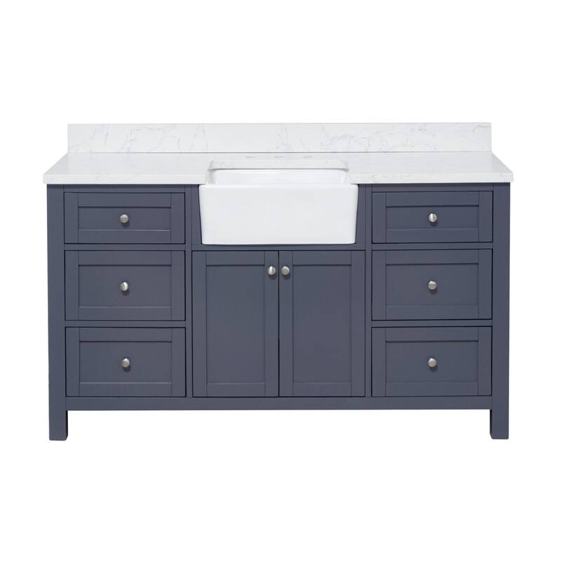 KitchenBathCollection Yorkshire 60" Single Farmhouse Vanity with Engineered Marble Top