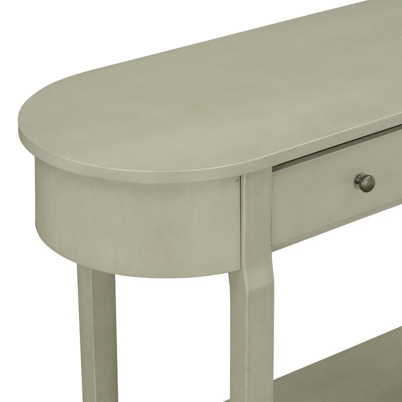 Curved Console Table with 2 Storage Drawers and Metal Handles, Wooden Hallway Tables Entryway Table wOpen Storage Shelf