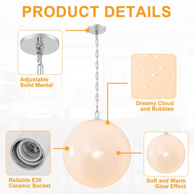 Modern White Bubble Glass Globe Pendant Light with Side Opening