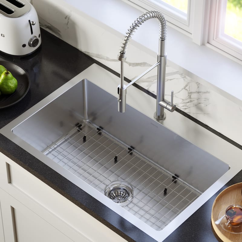 Karran 33" Top Mount Single Bowl Stainless Steel Kitchen Sink Kit