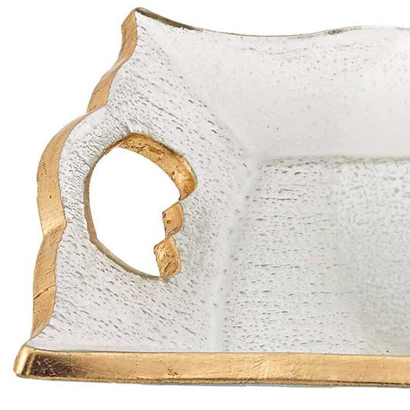 HomeRoots 11" Clear And Gold Seeded Glass Serving Tray With Handles
