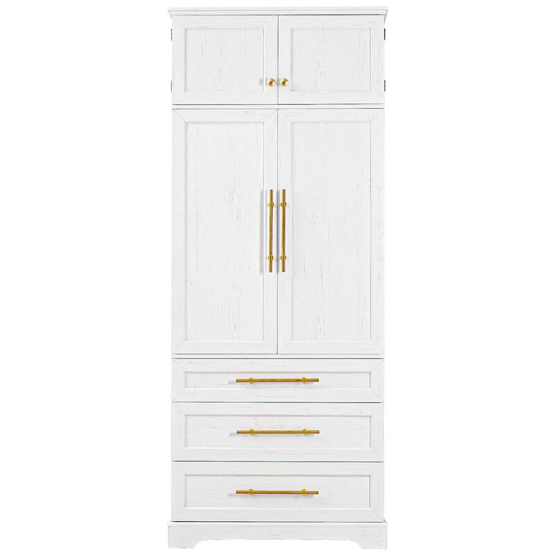 Freestanding Pantry Cabinet, Tall Storage Cupboard with 8 Door Shelves, 3 Adjustable Shelves, 3 Large Drawers, Kitchen Hutch