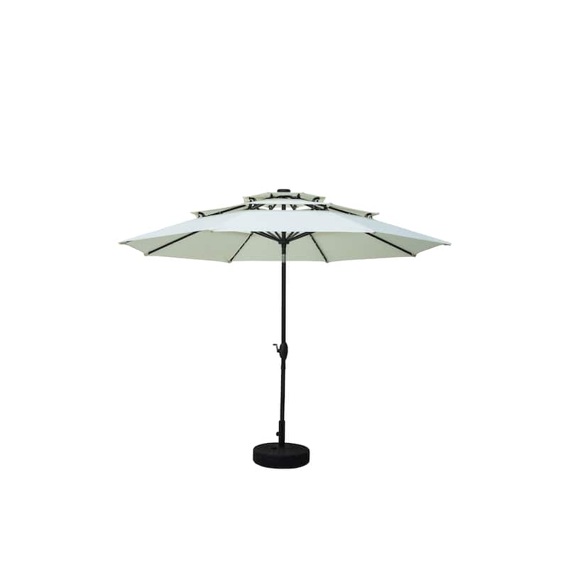 Zenova 10ft 3 Tier Outdoor Patio Umbrella with LED Lights - White