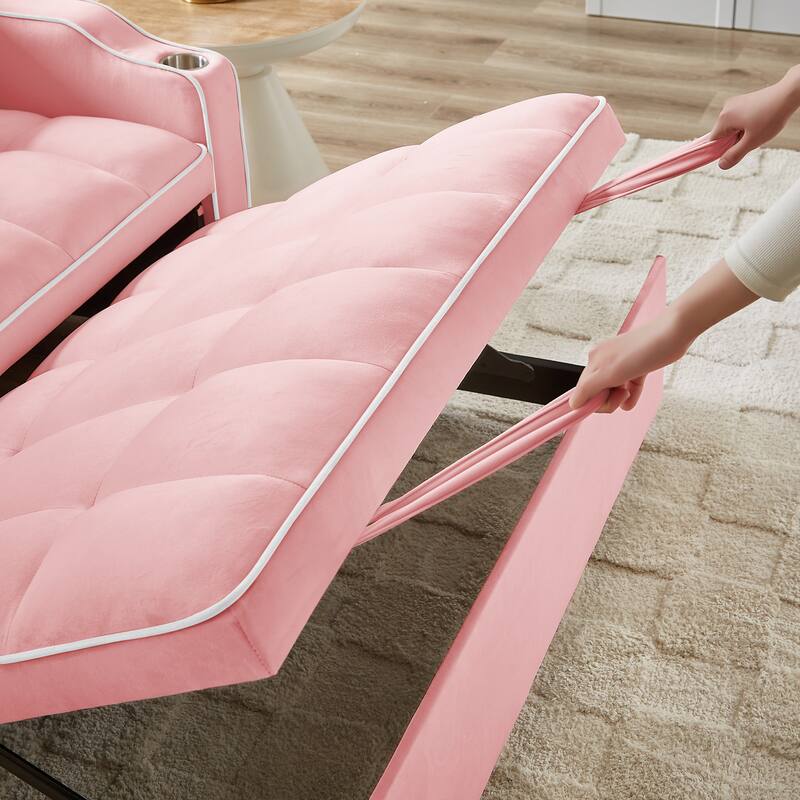 Convertible Sofa Bed with Adjustable Back, USB Charger, and Pillows for Living Room or Office