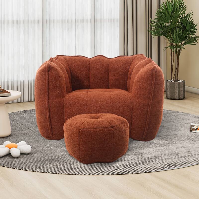 Lazy Bean Bag Couch Chairs for Adults with Ottoman - Brown