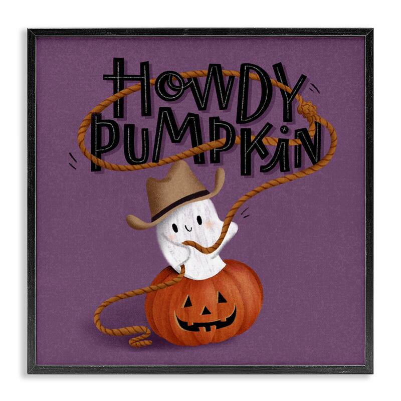 Stupell Howdy Pumpkin Western Ghost Framed Giclee Art Design By Sarah Hickman - 17 x 17 - Black