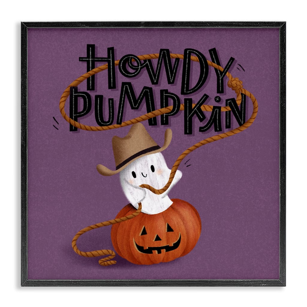 Stupell Howdy Pumpkin Western Ghost Framed Giclee Art Design By Sarah Hickman