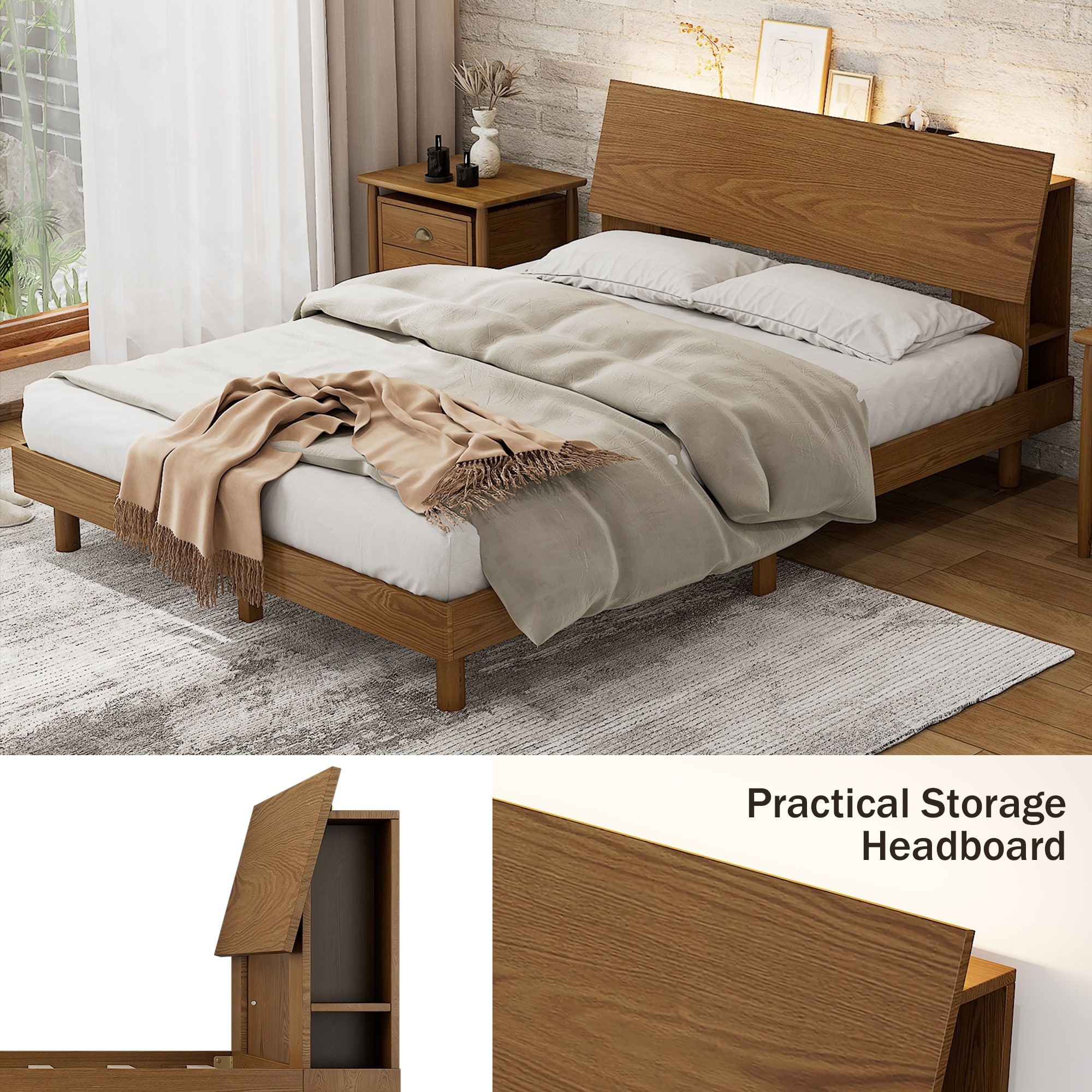 Light wood sales queen headboard