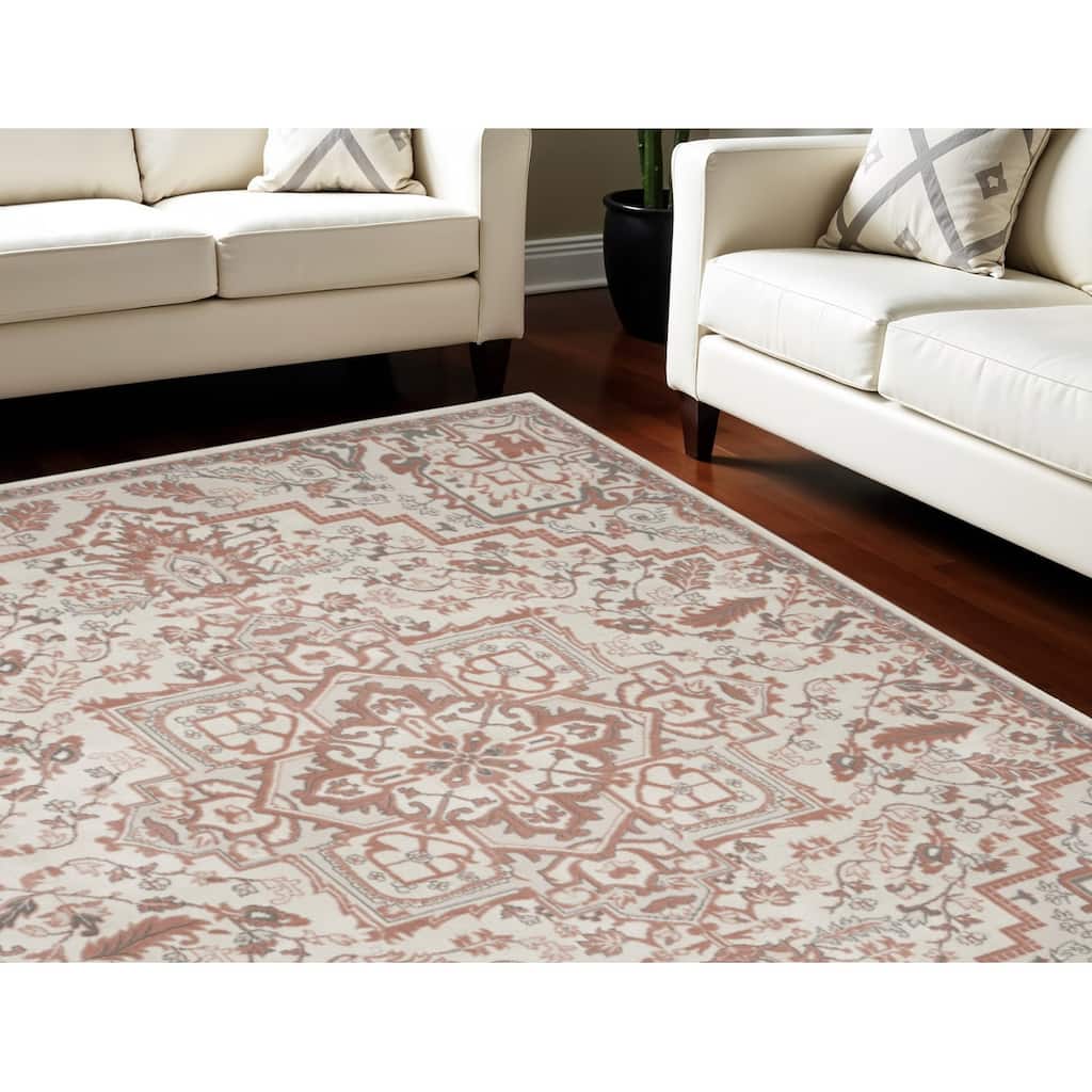 Jure Power Loomed Floral Traditional Non Skid Low Pile Area Rug By HomeRoots - 118' X '94' X '0.25