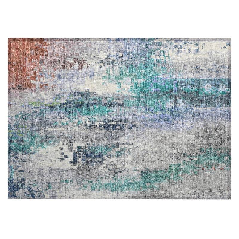Machine Washable Indoor/ Outdoor Abstract Pixels Chantille Rug