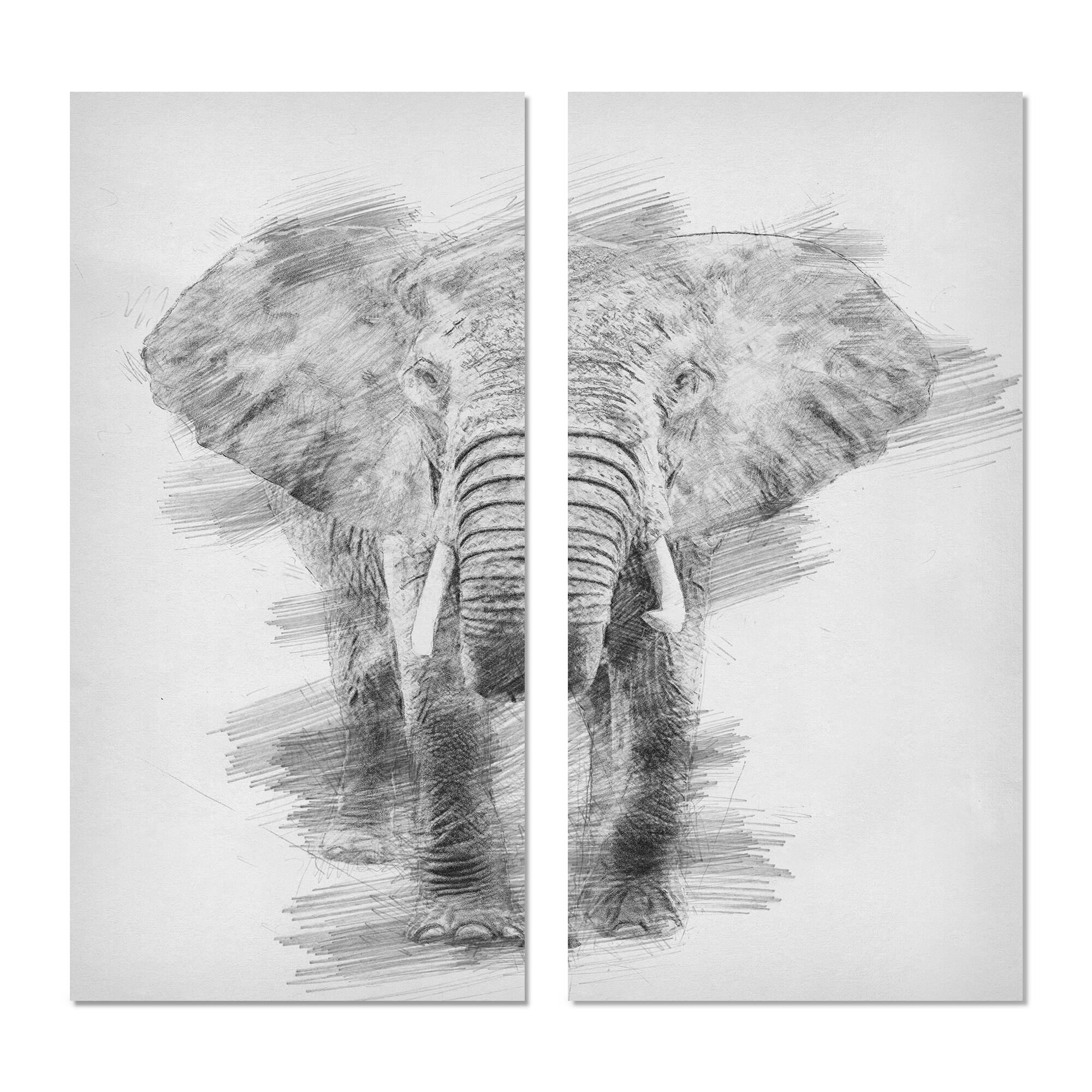 Designart "Black and White Elephant Pencil ketch" Animals Canvas Wall