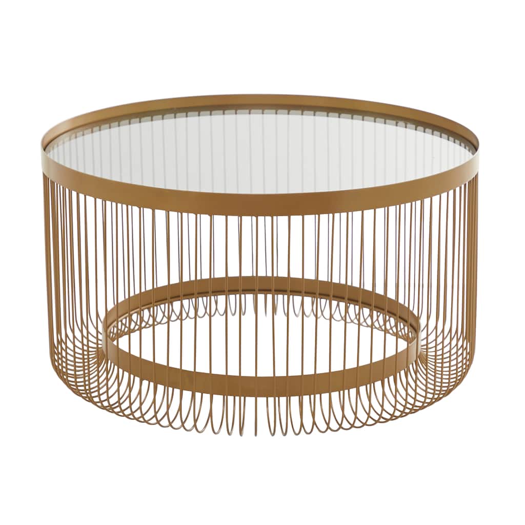 Metal Coffee Table with Clear Glass Top - Gold - Roche River Decor - 32"W x 32"L x 18"H
