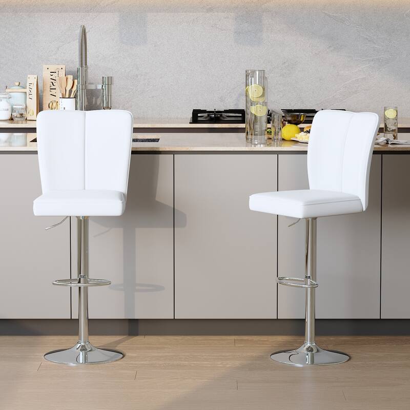Modern 2-Piece PU Bar Stool Set — Smooth-Lined Backrest & Silver Trumpet Legs for Bar, Living Room, Lounge