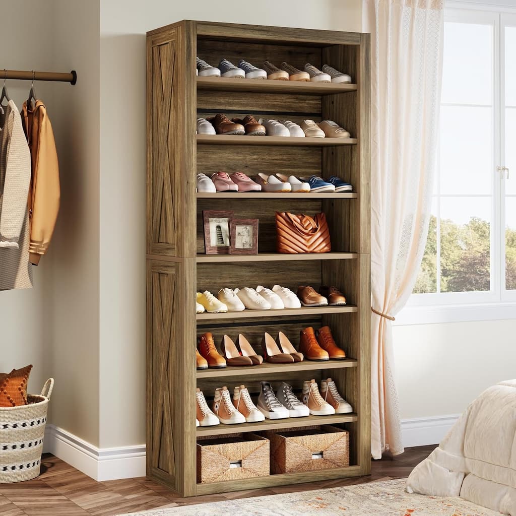 71Inches Tall Shoe Cabinet, 8-Tier Wood Freestanding Shoe Storage Organizer for 32-36 Pairs