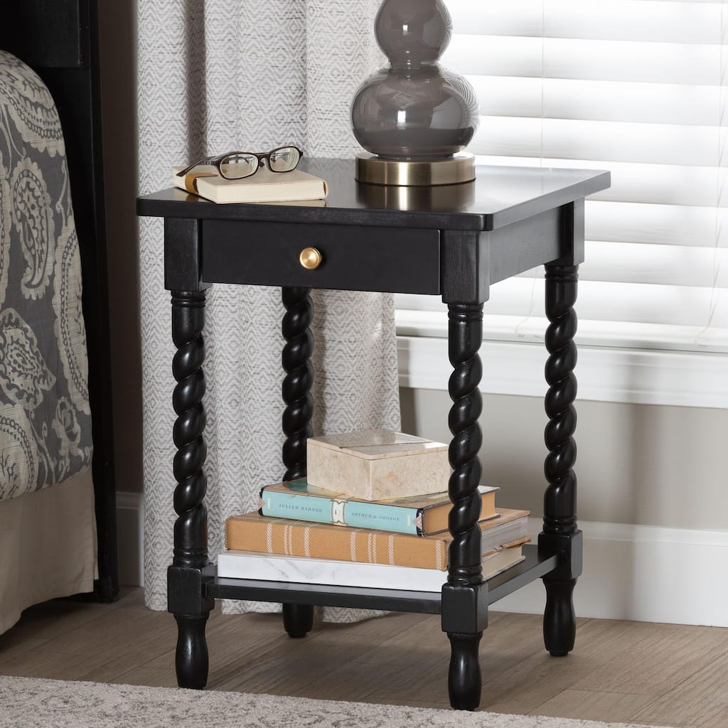 Niklas Nightstand with Twisted Legs - 1-Drawer Bedroom Side Table with Storage Shelf