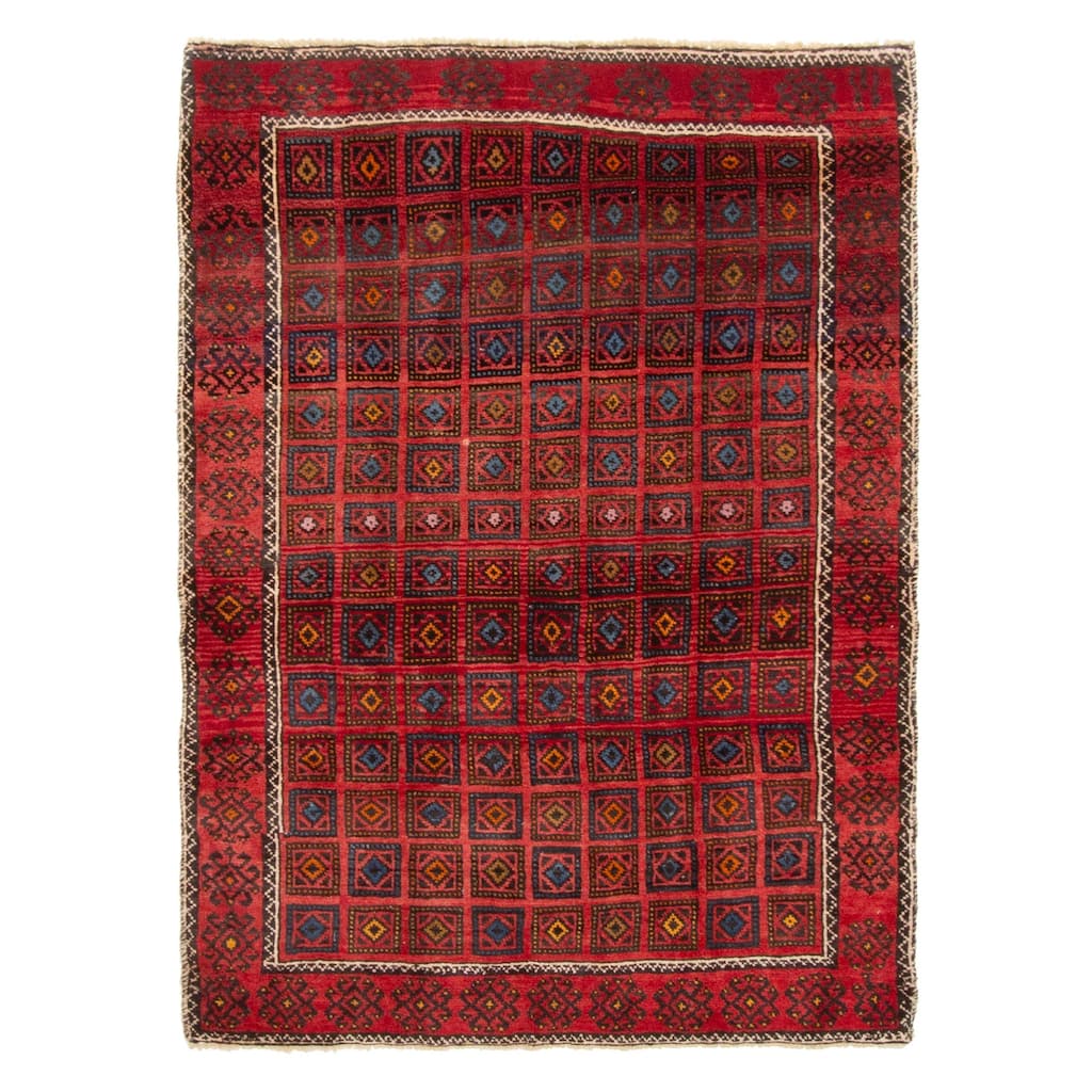 ECARPETGALLERY Hand-knotted Baluch Red Wool Rug - 3'5 x 4'11