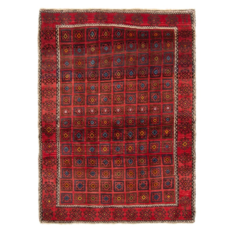 ECARPETGALLERY Hand-knotted Baluch Red Wool Rug - 3'5 x 4'11