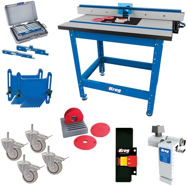 Kreg Multi Purpose Shop Stand With Precision Router Table Top And Fence Bundle Blue