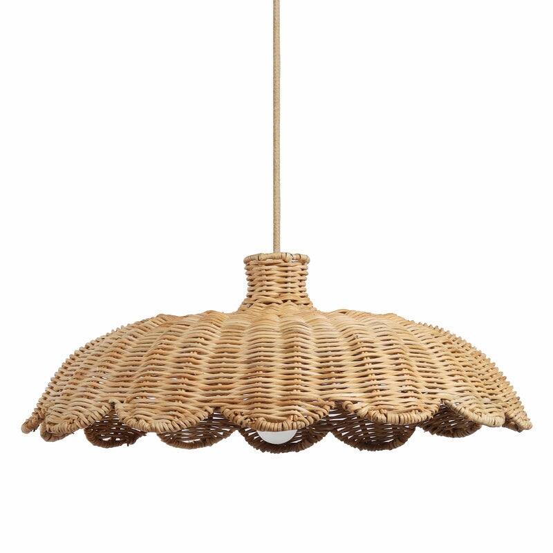 Aurelia Rattan Pendant Light - Natural Hardwired Light Fixture for Kitchen Island or Dining Room in Boho or Coastal Style