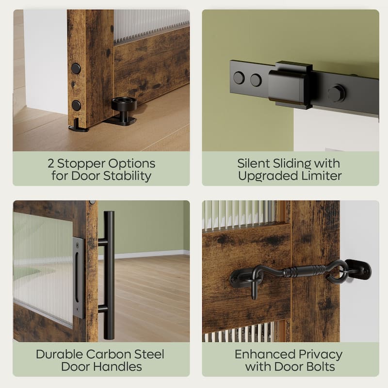 36 in × 84 in Sliding Frosted Glass Barn Door Interior Door with Installation Hardware Kit - N/A