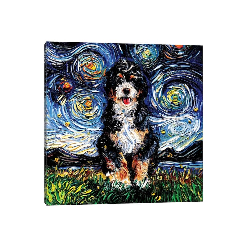 iCanvas "Bernedoodle Night" by Aja Trier Canvas Print