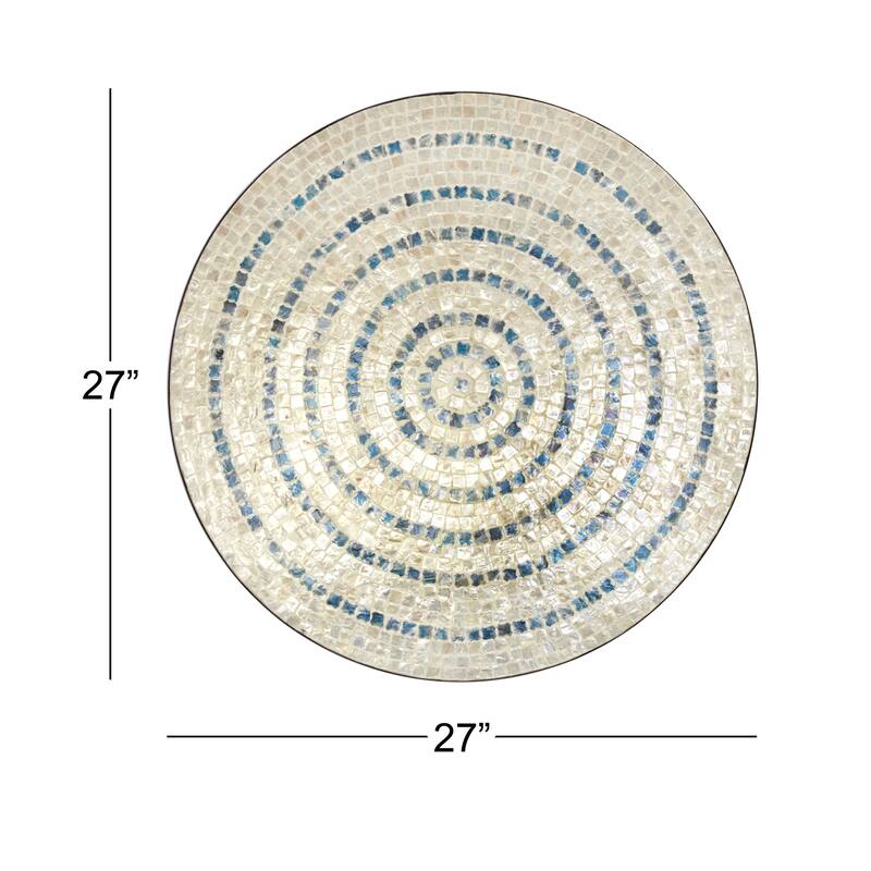Mother of Pearl Shell Plate Handmade Mosaic Wall Decor with Blue Accents - Beige - Roche River Decor