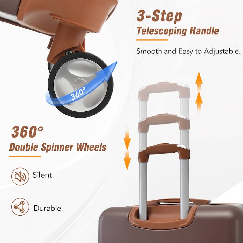 3-Piece, 20, 28-Inch Modern Luggage Sets, Hard-shell Luggage with 1 Makeup Bag TSA Lock, for Boarding Travel, Brown