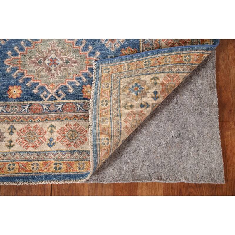 Blue Geometric Kazak Oriental Area Rug Handmade Wool Carpet - 4'0"x 5'10"
