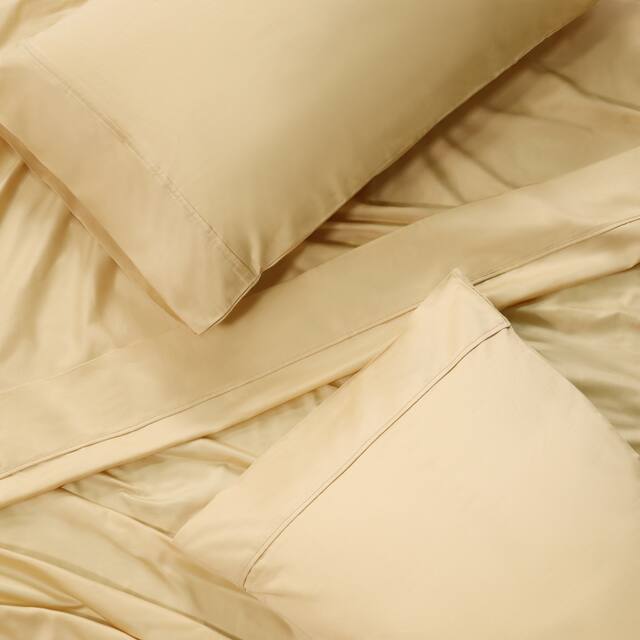 Egyptian Cotton 400 Thread Count Solid Bed Sheet Set by Superior - King - French Vanilla
