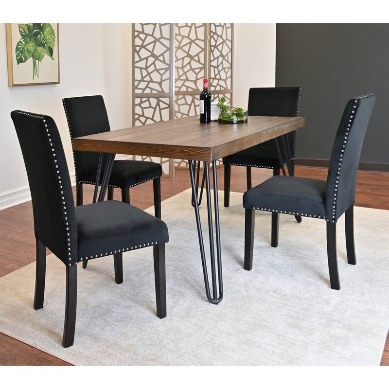 Roundhill Furniture Ashzo 5-Piece Dining Set, Hairpin Dining Table with 4 Chairs
