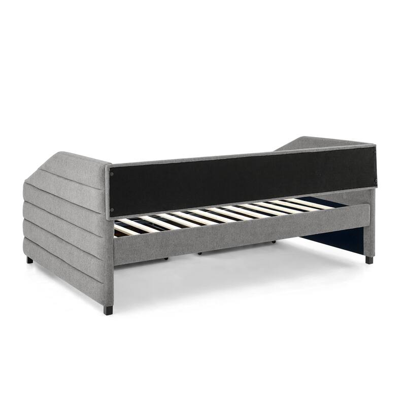 Twin/Full/Queen Size Upholstered Daybed with 2 Drawers, Linen Fabric Upholstered Sofa Bed, Wheeled Storage Daybed w/ Wood Frame