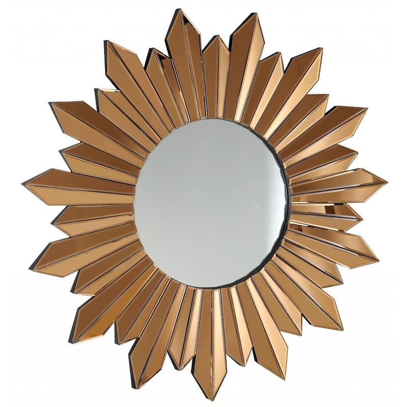 HomeRoots 39" Mirrored Sunburst Accent Mirror Wall Mounted With Glass Frame - 33
