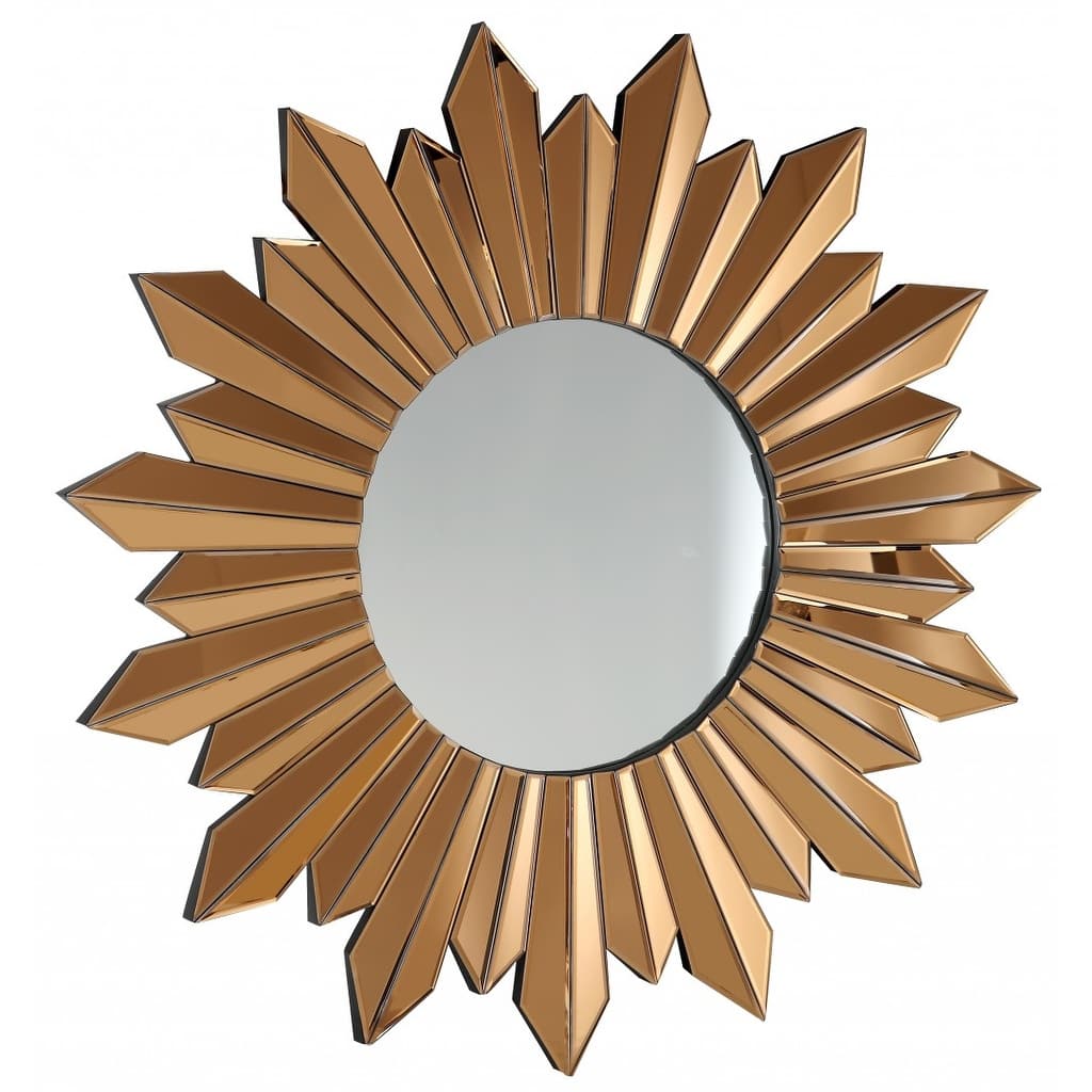 HomeRoots 39" Mirrored Sunburst Accent Mirror Wall Mounted With Glass Frame - 33