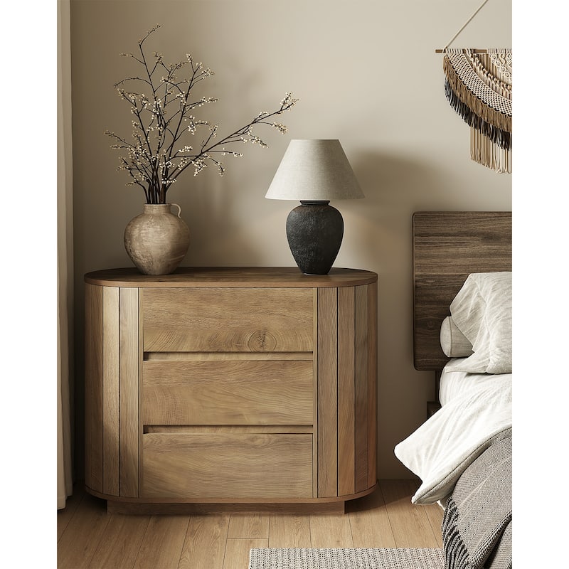 Oversized Wood Nightstand, Night Stand with 3 Drawers, End Table Modern Dresser for Living Room, Bedroom, Entryway - Brown