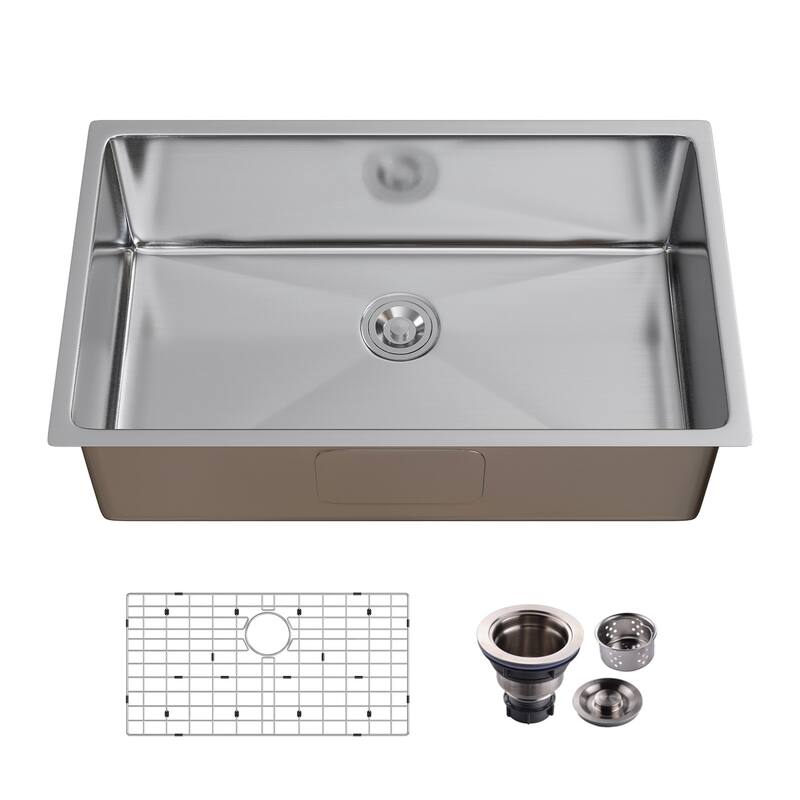 HOROW 32 in 16-Gauge Undermount Single Bowl Stainless Steel Kitchen Sink with Accessories