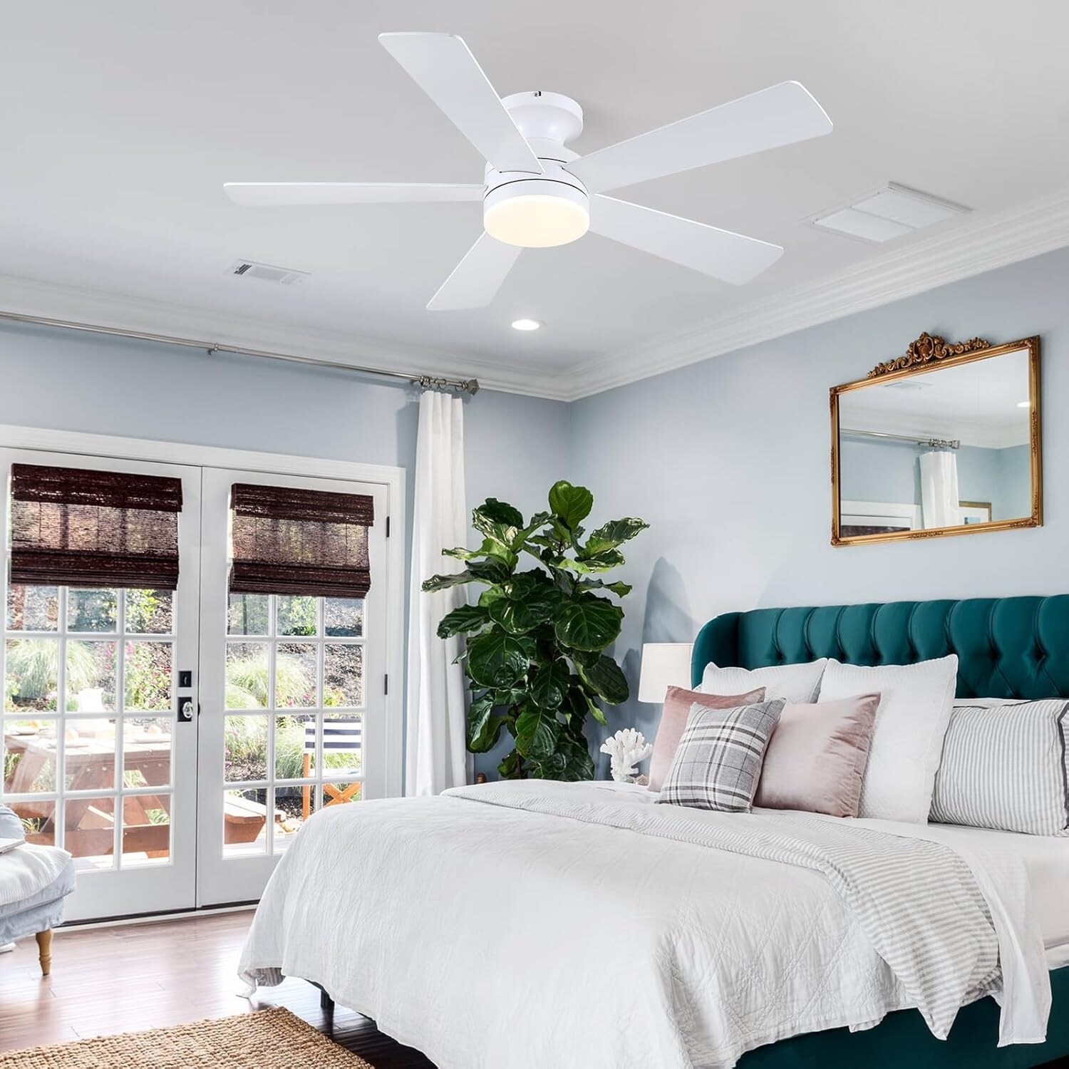 46 Inch Flush Mount Ceiling Fan with Light 5 Reversible Dual Side