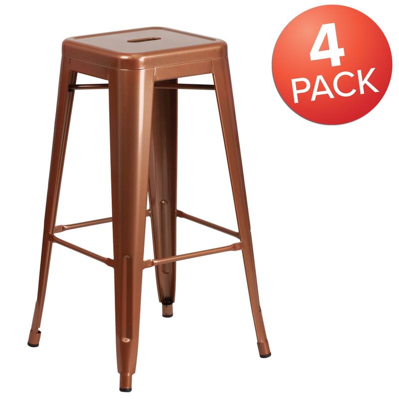 4 Pack 30" High Backless Metal Indoor-Outdoor Barstool with Square Seat