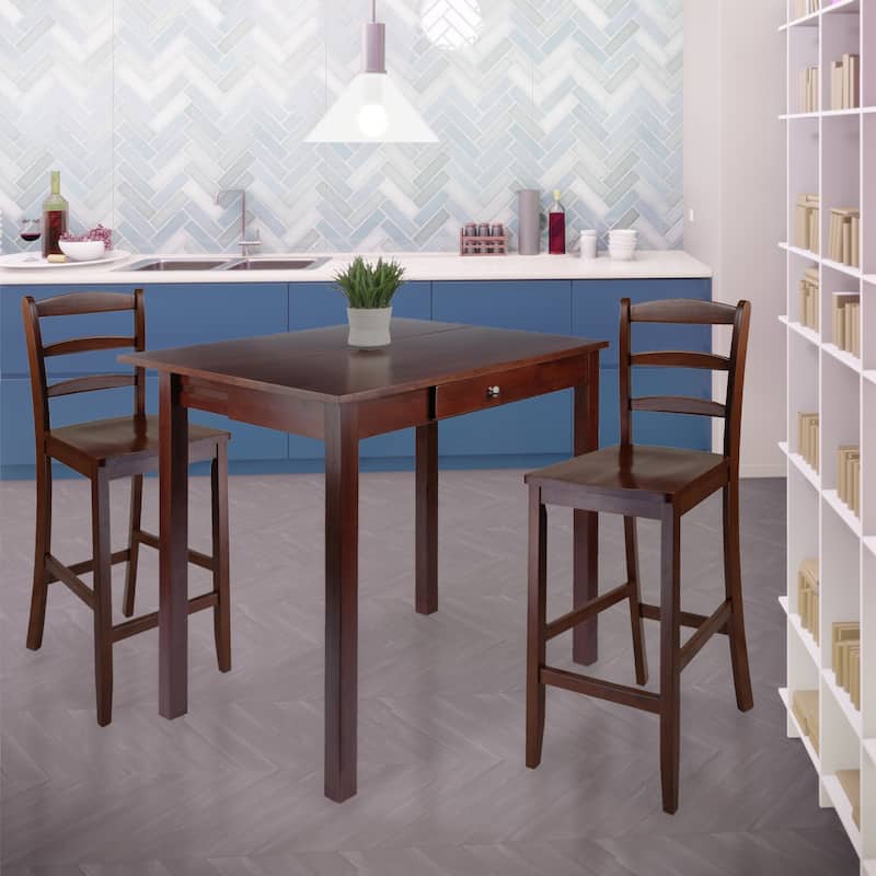 3-Pc High Drop Leaf Table with Ladder-back Counter Stools, Walnut - Walnut