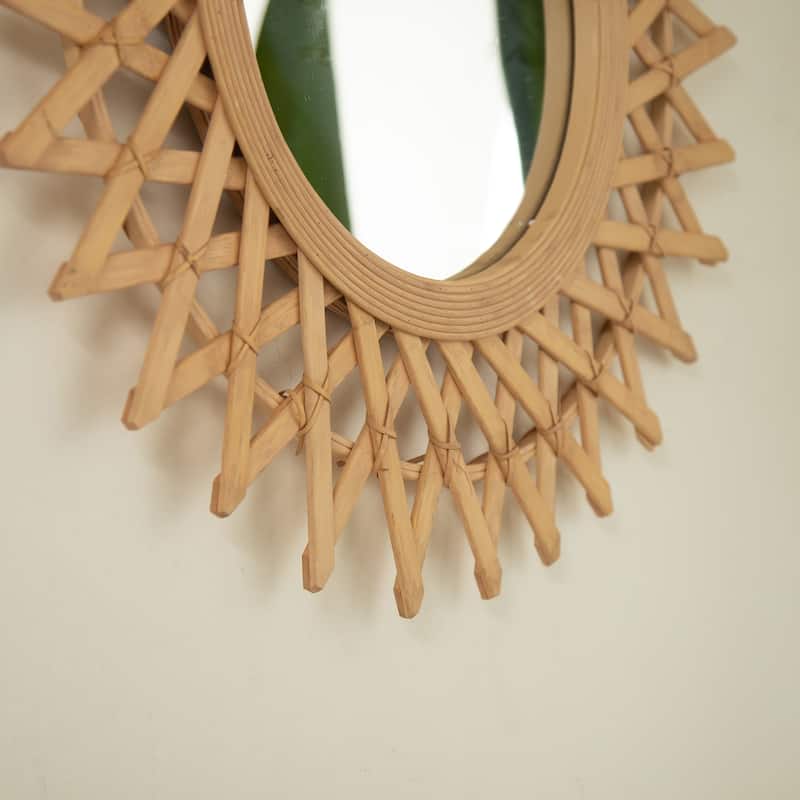 Solana Bamboo Artistry Irregular Circle Mirror - Hemp Accent, Bathroom, Bedroom - Silver